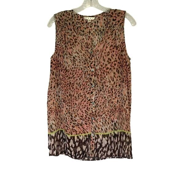 CAbi Sleeveless Blouse Button Front V-Neck Tunic Leopard Print Women's Sz Small - Picture 1 of 11